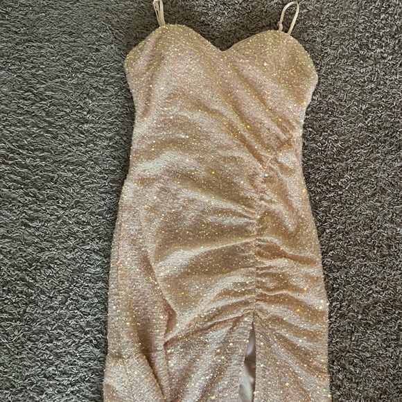 Pink Sequin Long Prom Dress - Picture 3 of 7